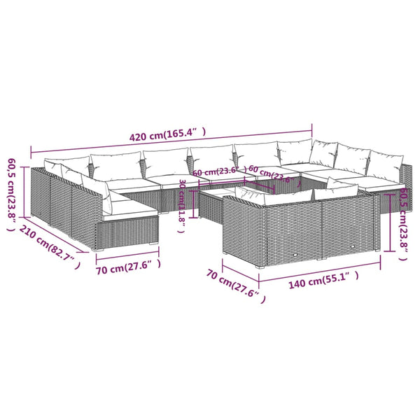 vidaXL 13-piece Garden Lounge Set with Cushions Black Poly Rattan