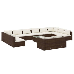 vidaXL 13-Piece Garden Lounge Set with Cushions Brown Poly Rattan