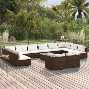 vidaXL 13-Piece Garden Lounge Set with Cushions Brown Poly Rattan