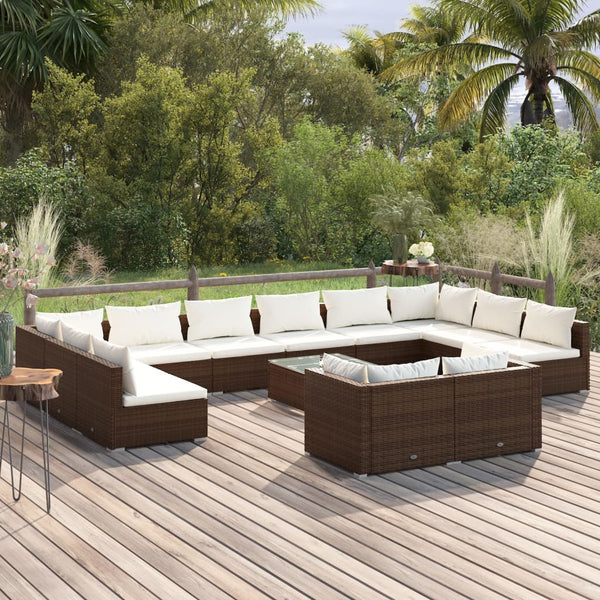 vidaXL 13-Piece Garden Lounge Set with Cushions Brown Poly Rattan