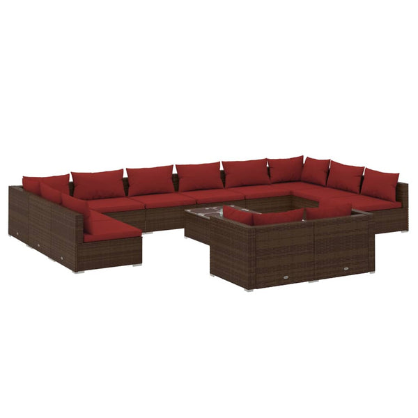 vidaXL 13-Piece Garden Lounge Set with Cushions Brown Poly Rattan