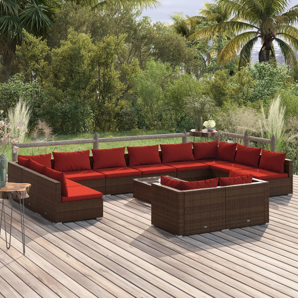 vidaXL 13-Piece Garden Lounge Set with Cushions Brown Poly Rattan