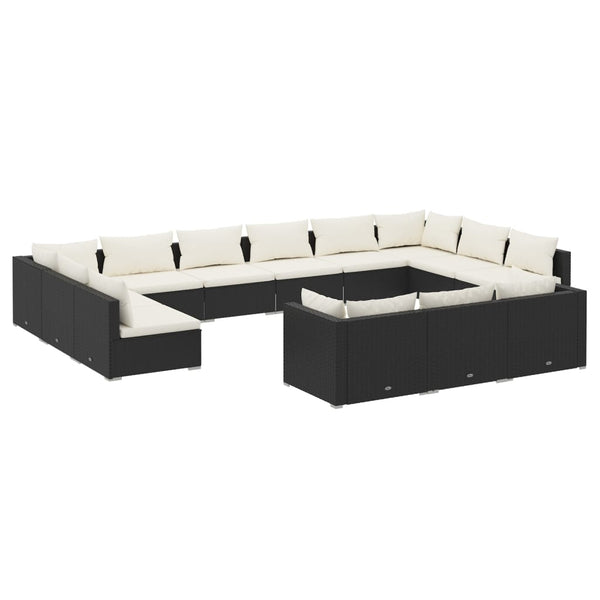 vidaXL 13-piece Garden Lounge Set with Cushions Black Poly Rattan