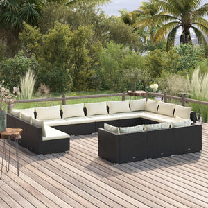 vidaXL 13-piece Garden Lounge Set with Cushions Black Poly Rattan