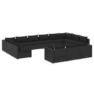 vidaXL 13-piece Garden Lounge Set with Cushions Black Poly Rattan
