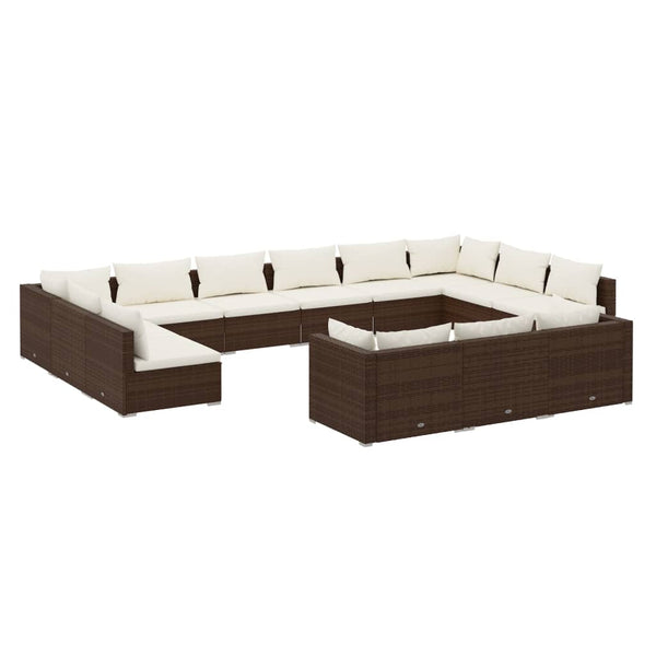 vidaXL 13-Piece Garden Lounge Set with Cushions Brown Poly Rattan