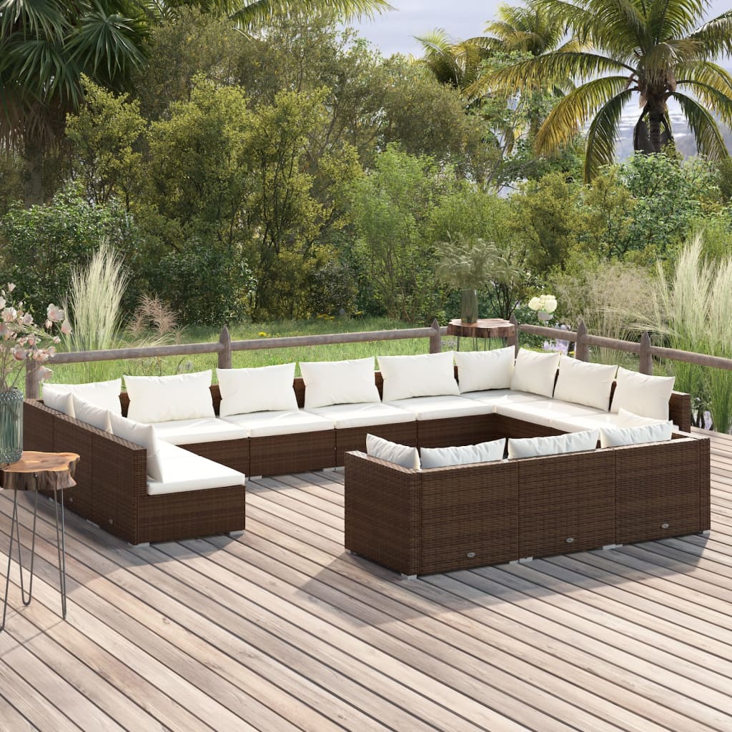 vidaXL 13-Piece Garden Lounge Set with Cushions Brown Poly Rattan