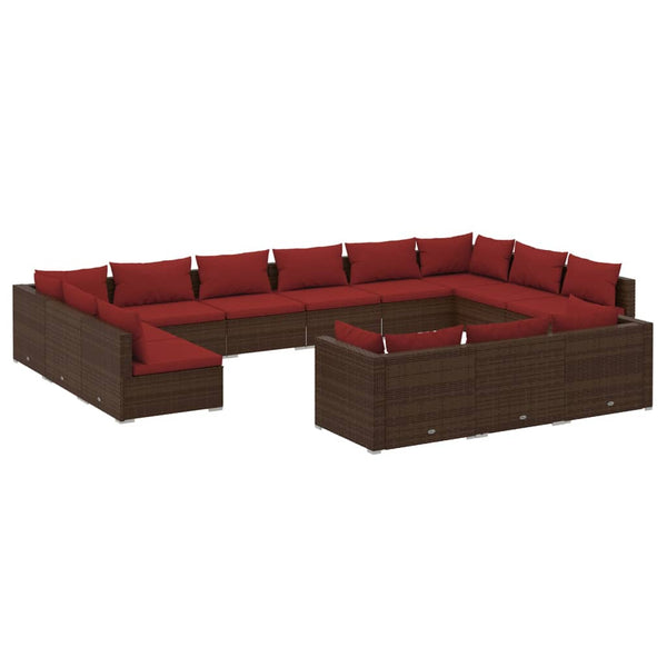 vidaXL 13-Piece Garden Lounge Set with Cushions Brown Poly Rattan