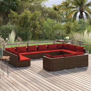 vidaXL 13-Piece Garden Lounge Set with Cushions Brown Poly Rattan