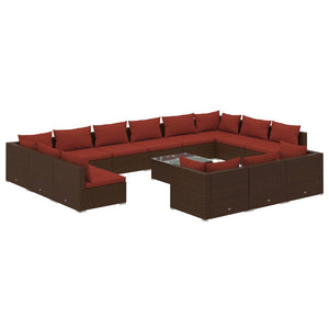 vidaXL 14-Piece Garden Lounge Set with Cushions Brown Poly Rattan