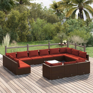 vidaXL 14-Piece Garden Lounge Set with Cushions Brown Poly Rattan