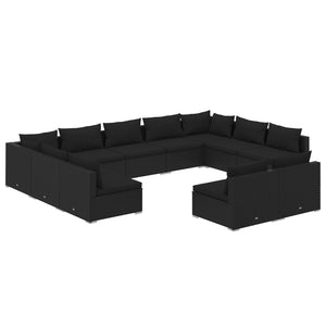 vidaXL 11-Piece Garden Lounge Set with Cushions Black Poly Rattan