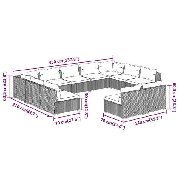 vidaXL 11-Piece Garden Lounge Set with Cushions Black Poly Rattan