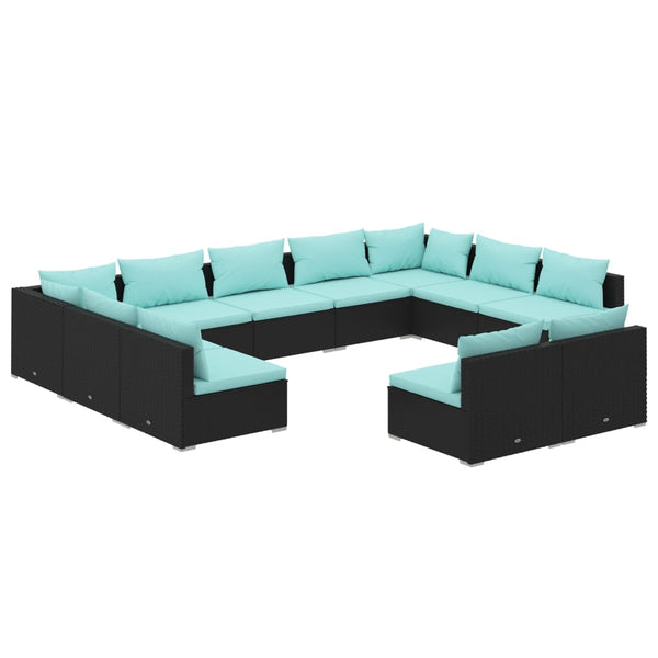 vidaXL 11-Piece Garden Lounge Set with Cushions Black Poly Rattan