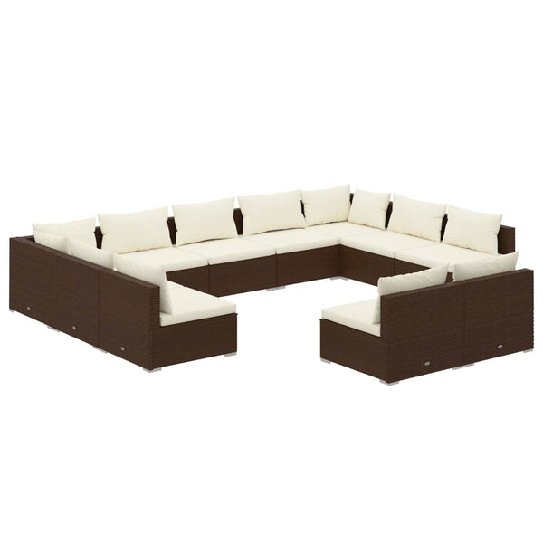vidaXL 11-Piece Garden Lounge Set with Cushions Brown Poly Rattan