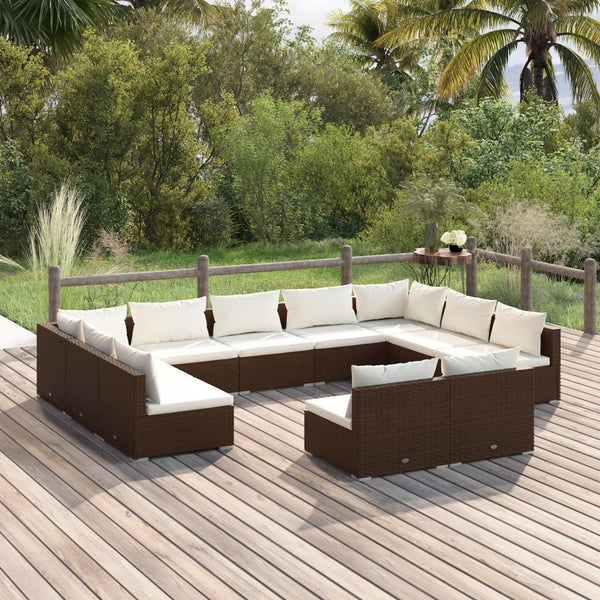vidaXL 11-Piece Garden Lounge Set with Cushions Brown Poly Rattan