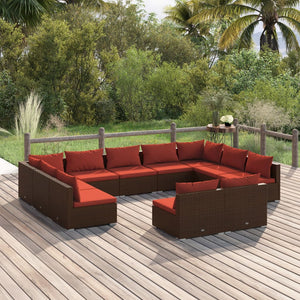 vidaXL 11-Piece Garden Lounge Set with Cushions Brown Poly Rattan