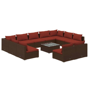 vidaXL 12-piece Garden Lounge Set with Cushions Brown Poly Rattan