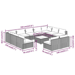 vidaXL 12-piece Garden Lounge Set with Cushions Brown Poly Rattan
