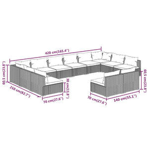vidaXL 12-Piece Garden Lounge Set with Cushions Black Poly Rattan