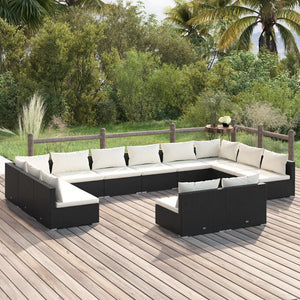 vidaXL 12-Piece Garden Lounge Set with Cushions Black Poly Rattan
