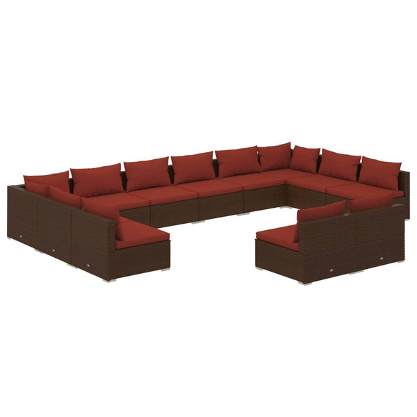 vidaXL 12-piece Garden Lounge Set with Cushions Brown Poly Rattan