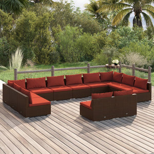 vidaXL 12-piece Garden Lounge Set with Cushions Brown Poly Rattan