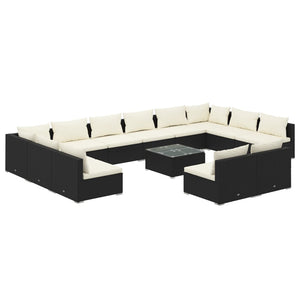 vidaXL 13-piece Garden Lounge Set with Cushions Black Poly Rattan