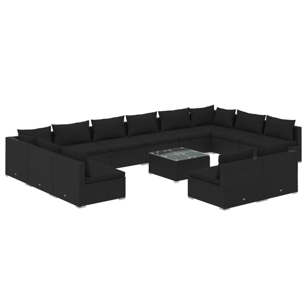 vidaXL 13-piece Garden Lounge Set with Cushions Black Poly Rattan