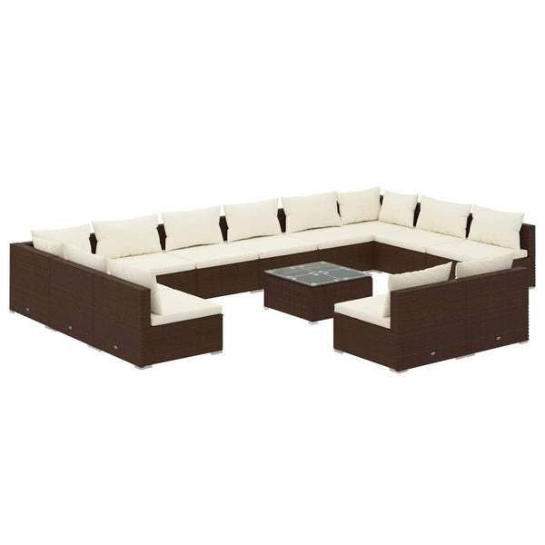 vidaXL 13-Piece Garden Lounge Set with Cushions Brown Poly Rattan