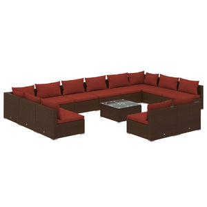 vidaXL 13-Piece Garden Lounge Set with Cushions Brown Poly Rattan