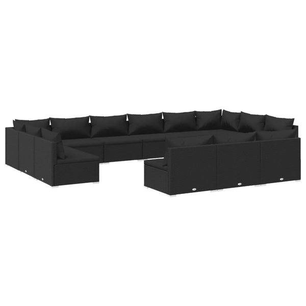 vidaXL 13-piece Garden Lounge Set with Cushions Black Poly Rattan