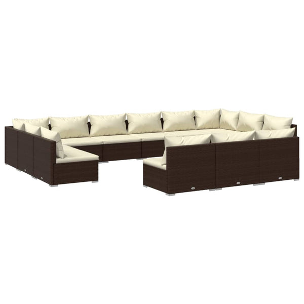 vidaXL 13-Piece Garden Lounge Set with Cushions Brown Poly Rattan