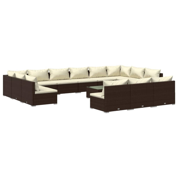 vidaXL 14-Piece Garden Lounge Set with Cushions Brown Poly Rattan