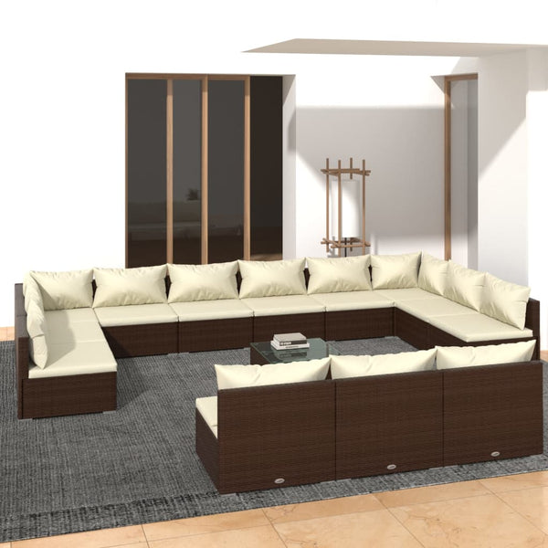vidaXL 14-Piece Garden Lounge Set with Cushions Brown Poly Rattan