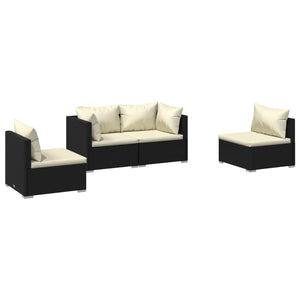 vidaXL 4-Piece Garden Lounge Set with Cushions Poly Rattan Black