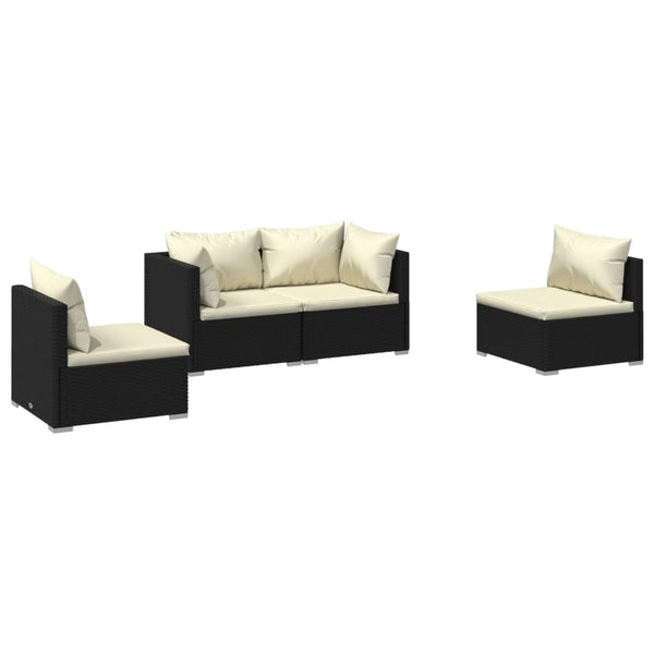 vidaXL 4-Piece Garden Lounge Set with Cushions Poly Rattan Black