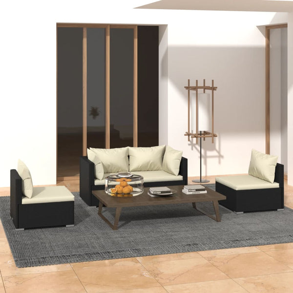 vidaXL 4-Piece Garden Lounge Set with Cushions Poly Rattan Black