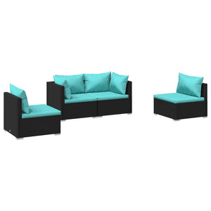 vidaXL 4-Piece Garden Lounge Set with Cushions Poly Rattan Black