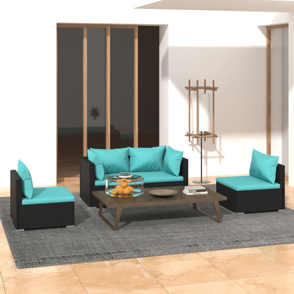 vidaXL 4-Piece Garden Lounge Set with Cushions Poly Rattan Black