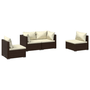 vidaXL 4-Piece Poly Rattan Garden Lounge Set with Cushions Brown