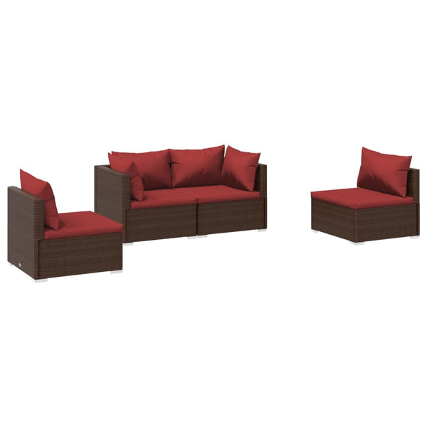vidaXL 4-Piece Garden Lounge Set with Cushions Poly Rattan Brown