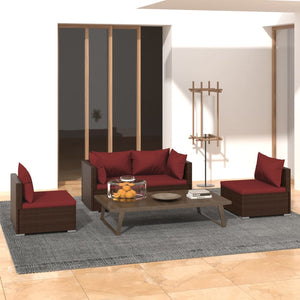 vidaXL 4-Piece Garden Lounge Set with Cushions Poly Rattan Brown