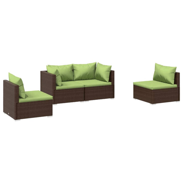 vidaXL 4-Piece Garden Lounge Set with Cushions Poly Rattan Brown