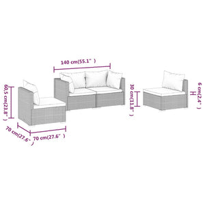 vidaXL 4-Piece Garden Lounge Set with Cushions Poly Rattan Brown