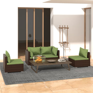 vidaXL 4-Piece Garden Lounge Set with Cushions Poly Rattan Brown