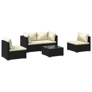 vidaXL 5-piece Garden Lounge Set with Cushions Poly Rattan Black