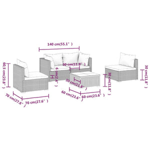 vidaXL 5-piece Garden Lounge Set with Cushions Poly Rattan Black