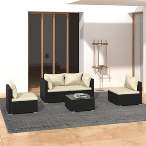 vidaXL 5-piece Garden Lounge Set with Cushions Poly Rattan Black