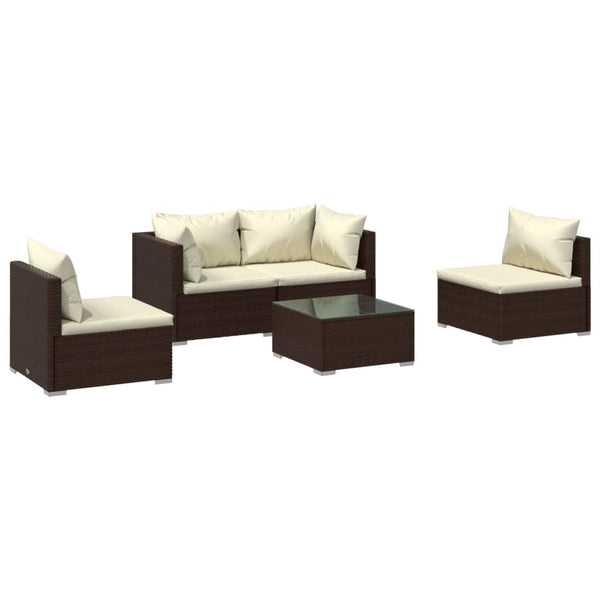 vidaXL 5-piece Garden Lounge Set with Cushions Poly Rattan Brown